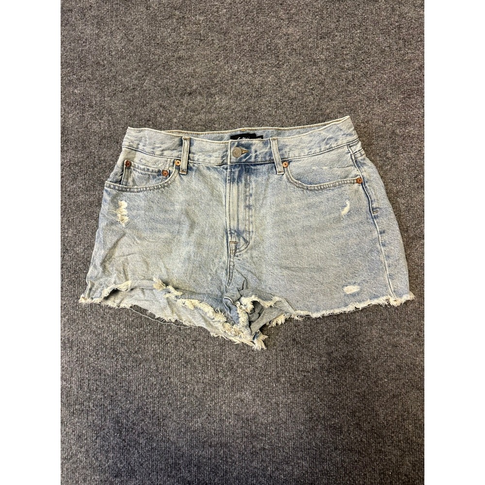 Sportsgirl Denim Shorts Womens Size 12 Light Wash Distressed Raw Hem Casual Blue